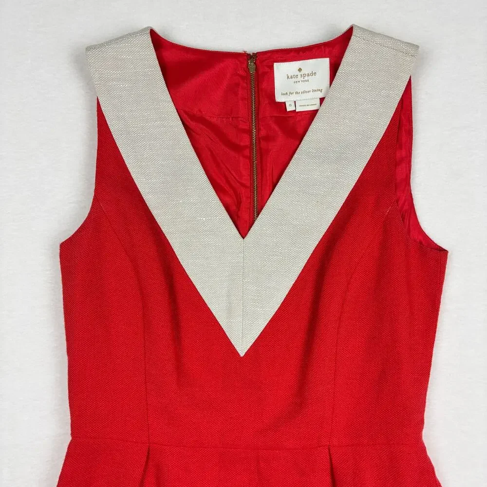Kate Spade Red & Oat Linen Sleeveless V-Neck James Dress Size 0